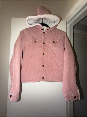 Kali Wear Pink Corduroy Cotton-Lined Hooded Jacket - Small